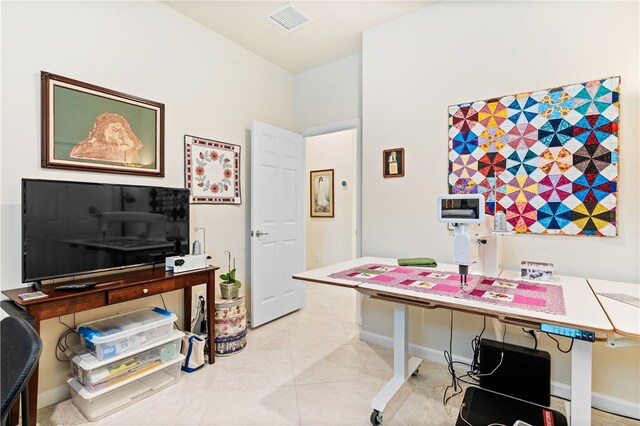 tiled bedroom featuring a closet