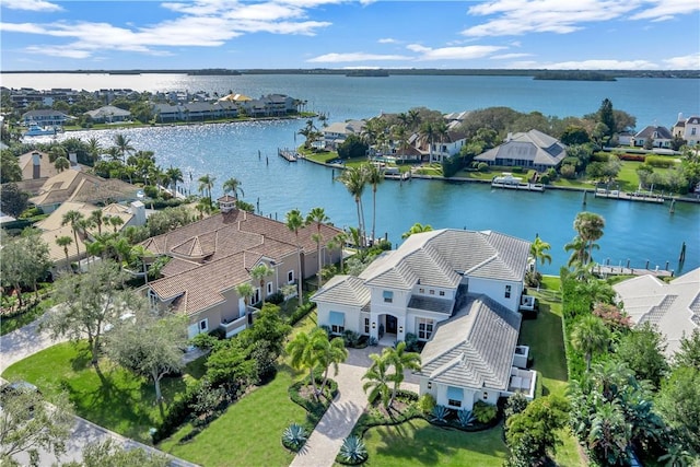 aerial view with a water view