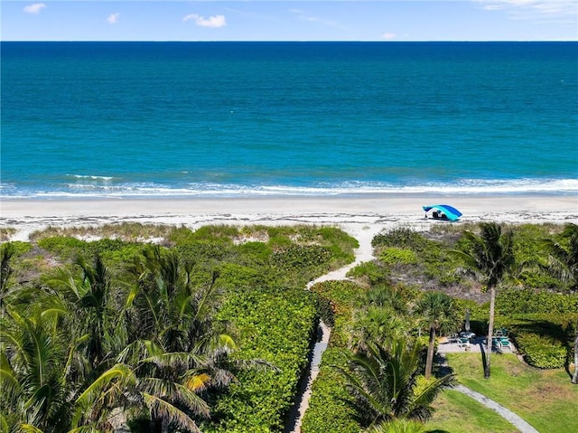 view of water feature with a beach view