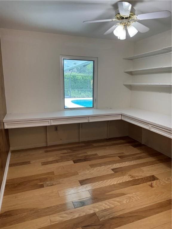 2525 84th Ter, Vero Beach, FL 32966 - unfurnished office with light wood finished floors, built in study area, and ceiling fan