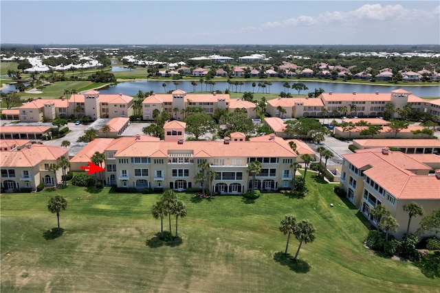 aerial view featuring a water view