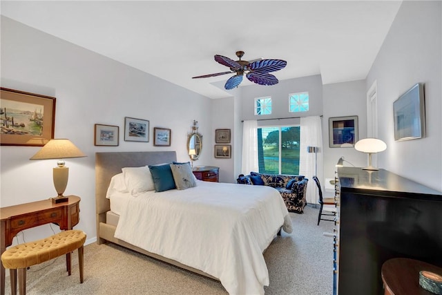 bedroom with carpet flooring and ceiling fan