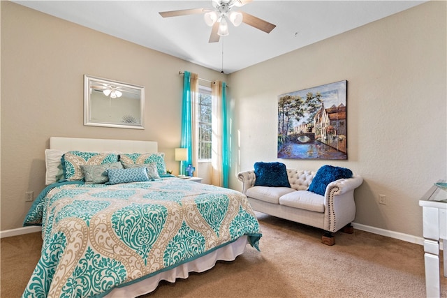 bedroom featuring carpet floors and ceiling fan