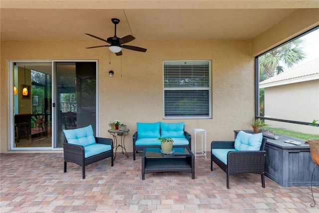 2019 Grey Falcon Cir SW, Vero Beach, FL 32962 - view of patio / terrace with an outdoor living space and ceiling fan