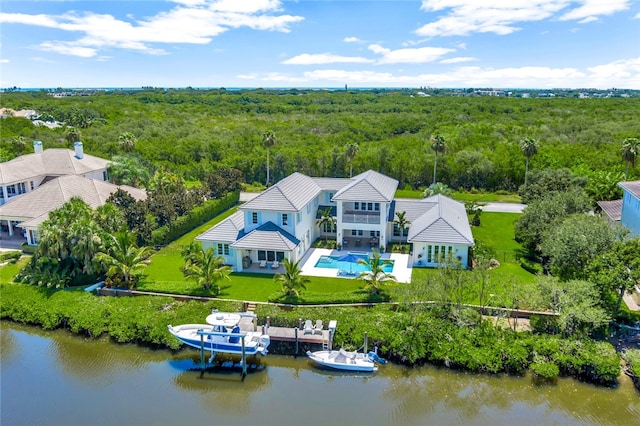 bird's eye view featuring a water view