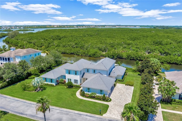 bird's eye view featuring a water view