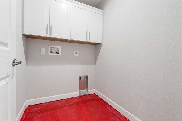 washroom with cabinets, hookup for a washing machine, and electric dryer hookup