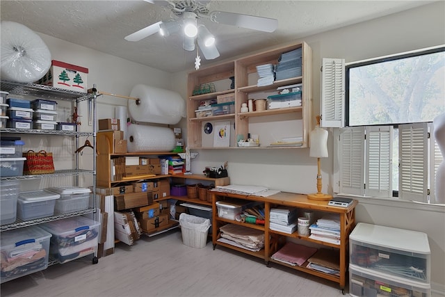 storage featuring ceiling fan