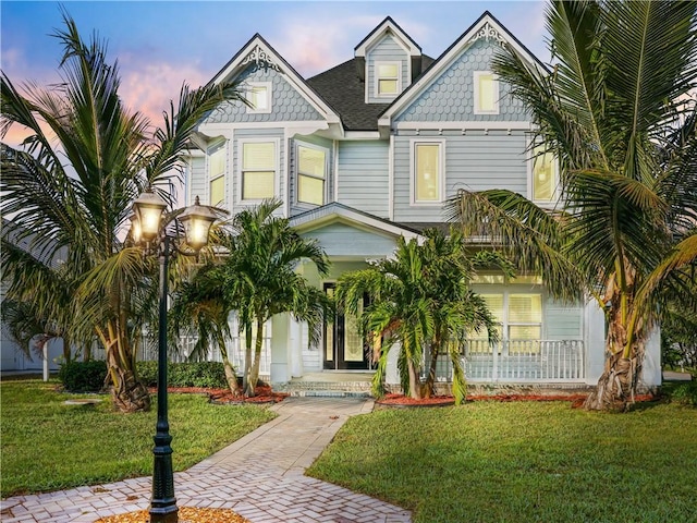 view of front of home with a yard