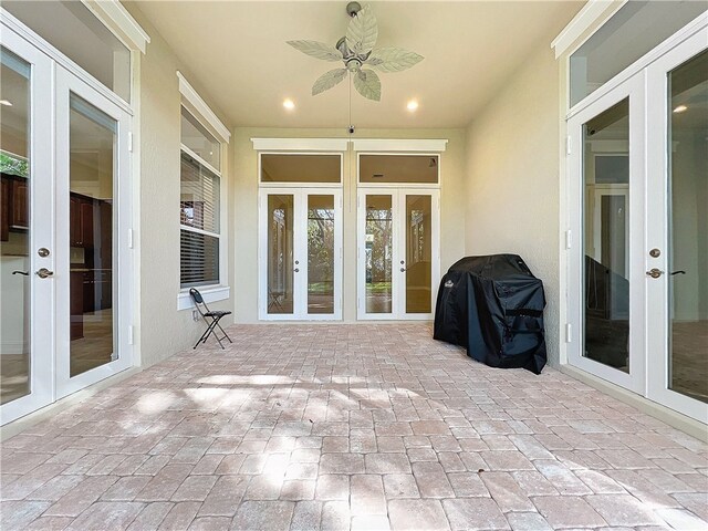 1237 River Reach Dr, Vero Beach, FL 32967 - view of patio / terrace with french doors, grilling area, and a ceiling fan