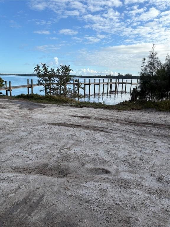 view of dock with a water view