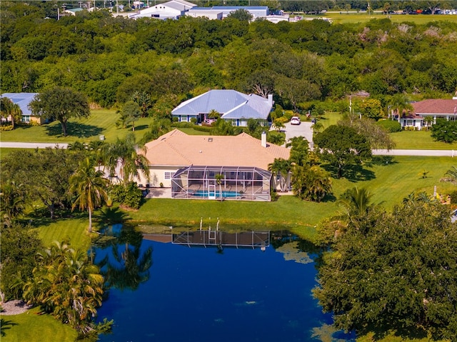 aerial view with a water view