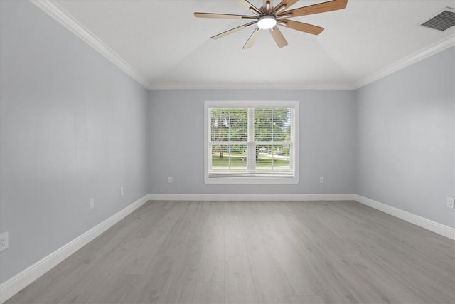 614 Stevenson Ave, Sebastian, FL 32958 - empty room with lofted ceiling, light wood finished floors, ceiling fan, and ornamental molding