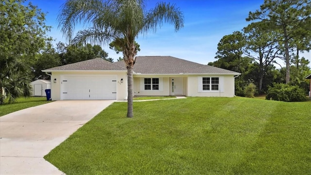 614 Stevenson Ave, Sebastian, FL 32958 - ranch-style house featuring concrete driveway, a front yard, a garage, and stucco siding