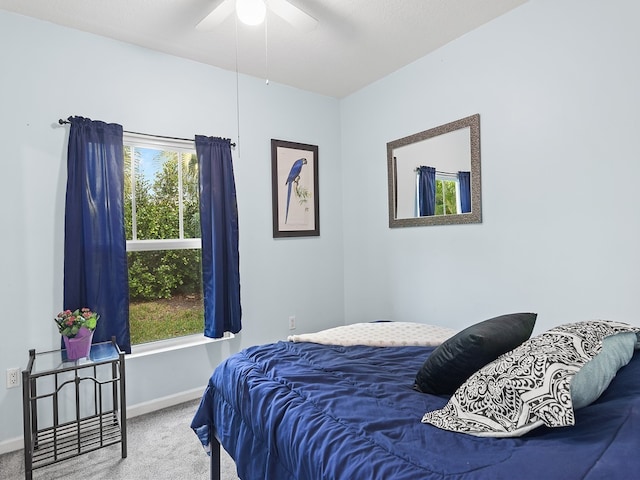 bedroom featuring carpet floors and ceiling fan