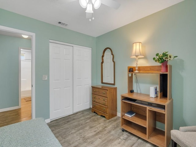 432 Watercrest St, Sebastian, FL 32958 - bedroom with wood finished floors, a closet, and ceiling fan