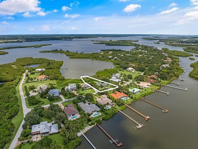 aerial view featuring a water view