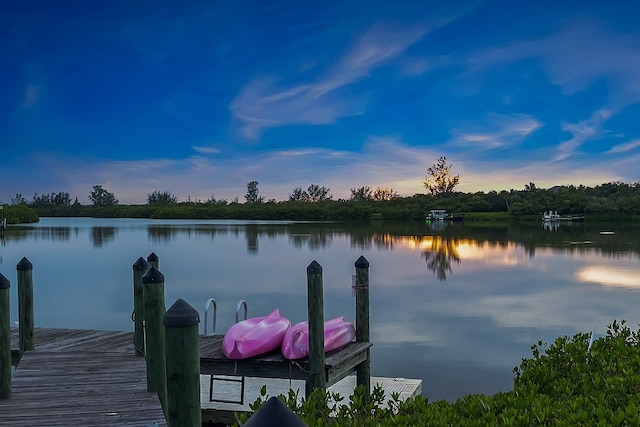 view of dock with a water view