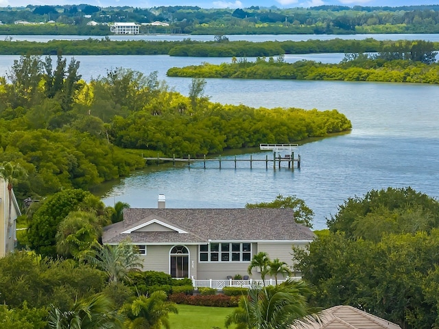 exterior space featuring a water view