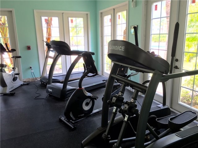 exercise room with french doors