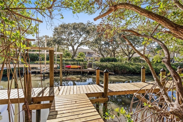 view of dock with a water view