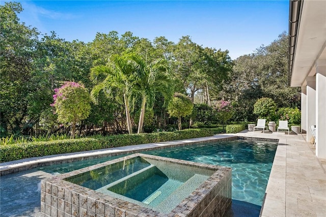 view of swimming pool with a patio and an in ground hot tub