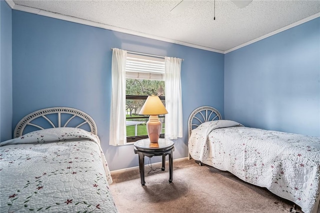 5 Plantation Dr Unit 206, Vero Beach, FL 32966 - carpeted bedroom featuring ornamental molding, a ceiling fan, and a textured ceiling