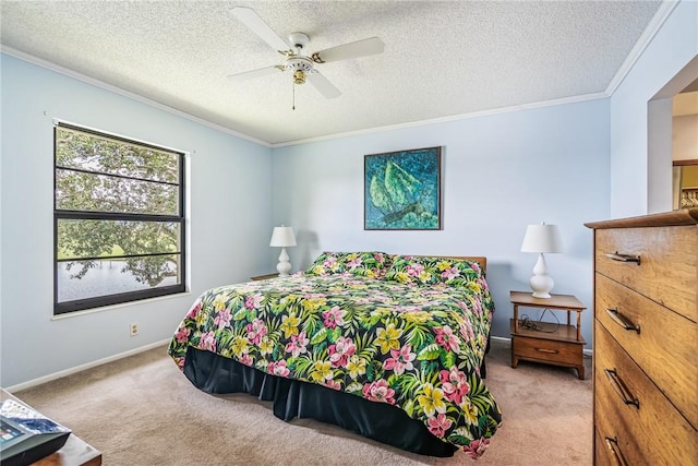 5 Plantation Dr Unit 206, Vero Beach, FL 32966 - bedroom featuring carpet, ornamental molding, a textured ceiling, and a ceiling fan