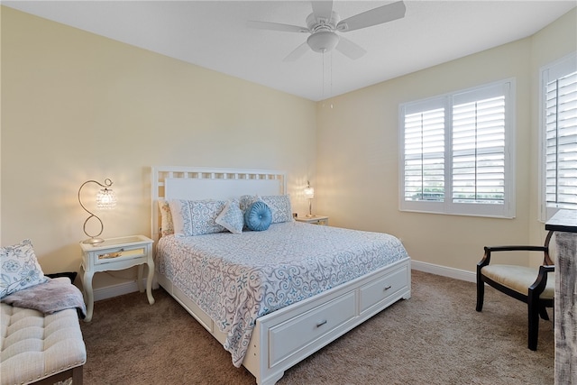 bedroom featuring carpet flooring and ceiling fan