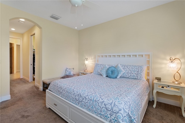 bedroom featuring carpet flooring and ceiling fan