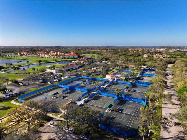 aerial view featuring a water view