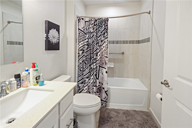 full bathroom with vanity, toilet, and shower / tub combo