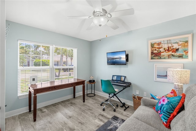 439 Briarcliff Cir, Sebastian, FL 32958 - office space featuring light wood-style flooring, a ceiling fan, and baseboards