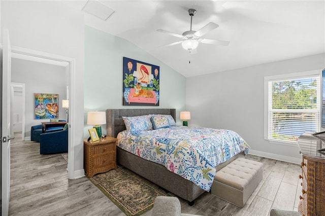 439 Briarcliff Cir, Sebastian, FL 32958 - bedroom featuring lofted ceiling, wood finished floors, baseboards, and a ceiling fan