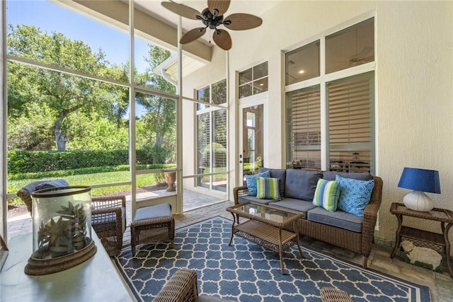 1624 Weybridge Cir, Vero Beach, FL 32963 - sunroom with an outdoor living space, plenty of natural light, and ceiling fan