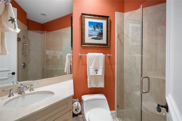 1624 Weybridge Cir, Vero Beach, FL 32963 - bathroom with toilet, a stall shower, and vanity
