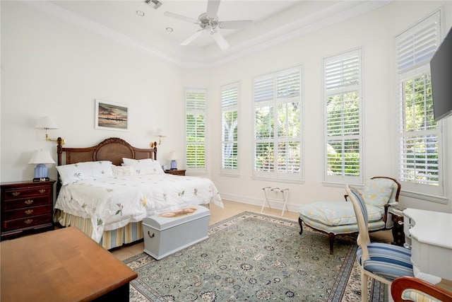 1624 Weybridge Cir, Vero Beach, FL 32963 - bedroom with ceiling fan, baseboards, ornamental molding, and visible vents
