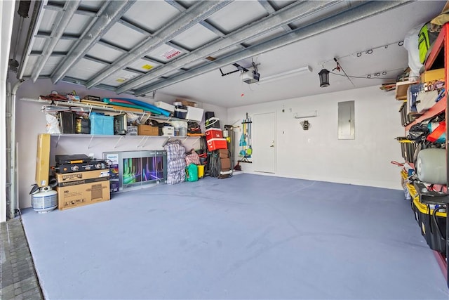 garage featuring a garage door opener and electric panel