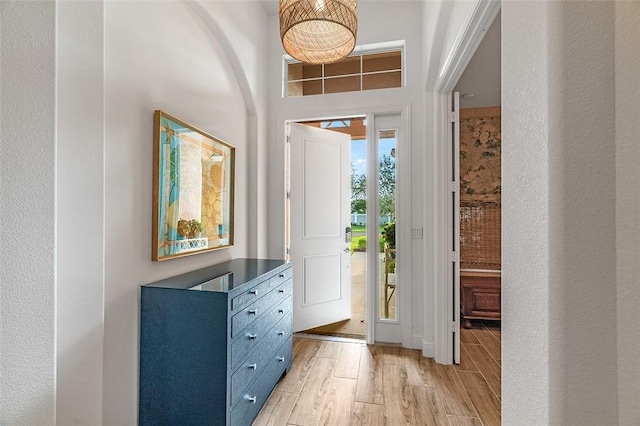 entrance foyer with light wood-type flooring