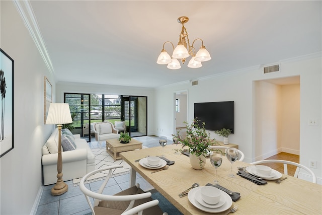 interior space with a notable chandelier and crown molding