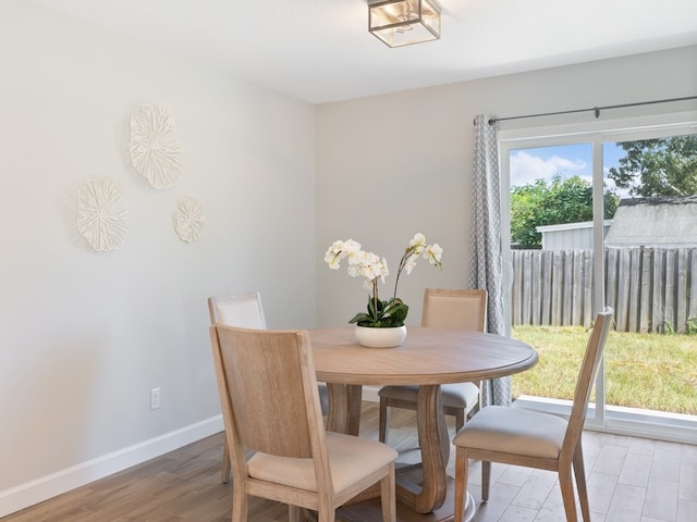 dining space with wood-type flooring