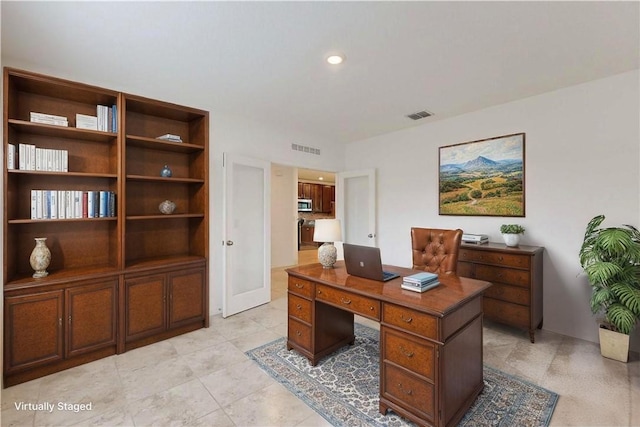 9036 103rd Ave, Vero Beach, FL 32967 - home office featuring recessed lighting and light tile patterned floors