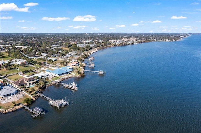 drone / aerial view featuring a water view