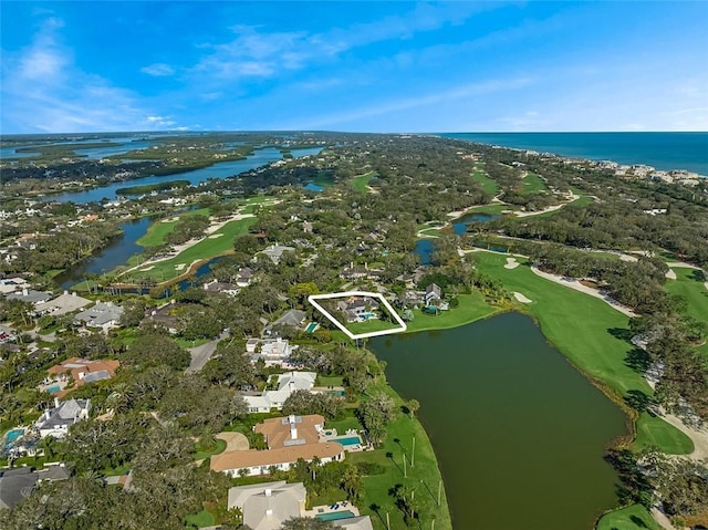 aerial view with a water view