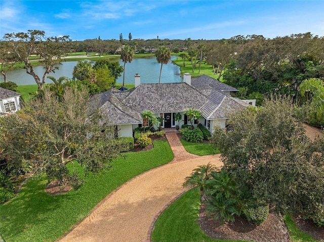 bird's eye view featuring a water view