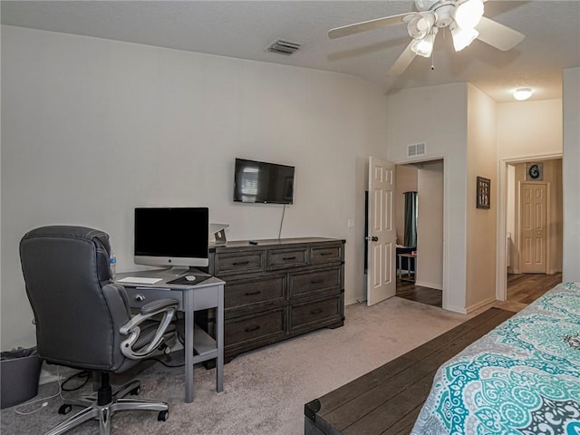 bedroom with vaulted ceiling and ceiling fan