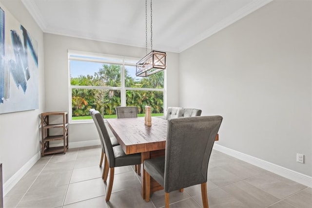 tiled dining area with crown molding