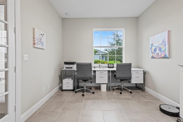 view of tiled home office