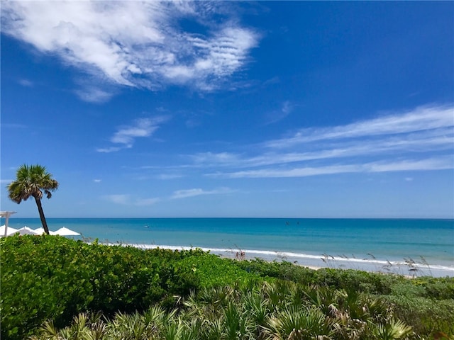 view of water feature with a view of the beach