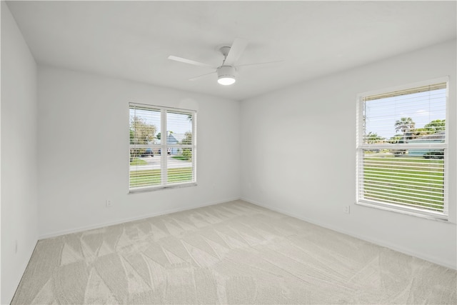 spare room with a wealth of natural light and light carpet